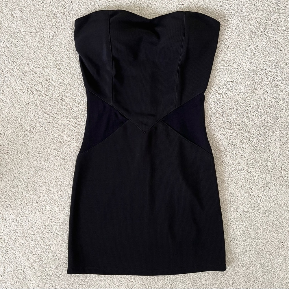Black Strapless & Mesh Cutout Mini Bodycon Dress